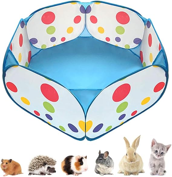 Portable Small Animals Playpen, Outdoor/ Indoor Pop Open Pet Exercise Fence, Guinea Pig Accessories Metal Wire Yard Fence C&C Cage Tent for Rabbits, Hamster, Chinchillas and Hedgehogs (Blue)
