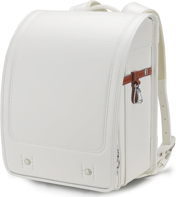 IwaiLoft Ransel Randoseru Backpack with Automatic Satchel for Girls, Japanese School Bag Embroidery PU Bookbag for Women (Basic White)