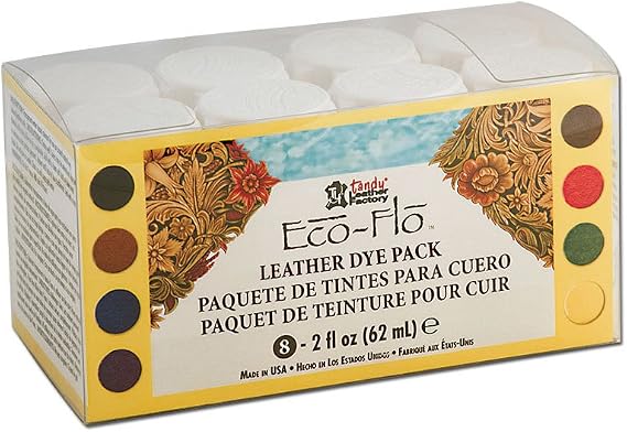 Tandy Leather Eco-Flo Leather Dye Pack, Paint and Stain Collection, 2 fl oz | Leather dye assortment, For coloring and finishing projects, Suitable for craft and repair work, Eco-Flo formula, suede dye