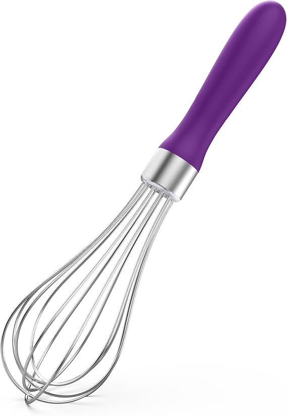 U-Taste Wire Whisk for Cooking, 18/10 Stainless Steel Balloon Wisk,S/Purple | Kitchen Metal Whisk Rustproof, Manual Egg Beater with 6 Flex Wires, Hand Wisking Tool for Baking Mixing Stirring Blending