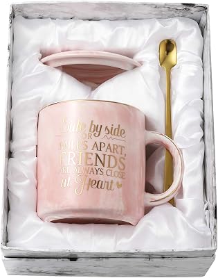 TOTWAY Long Distance Friendship Gifts for Women - Side by Side or Miles Apart Friends are Always Close at Heart - Birthday Gift for Sisters, Best Friend, Besties - 11oz Pink Marble Ceramic Coffee Mug