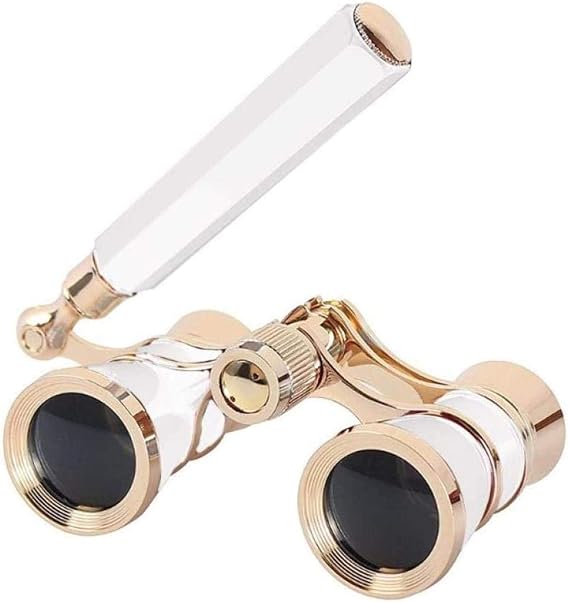Telescopes for Adults Astronomy, High Power Binoculars Binocular Monocular Mini Protable Vintage with Handle Women Elegant Multipurpose Opera Theater Horse Racing APPR White
