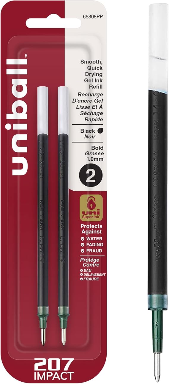 uniballTM 207 Impact Gel Pen Refills, Bold Point (1.0mm), Black, 2 Pack