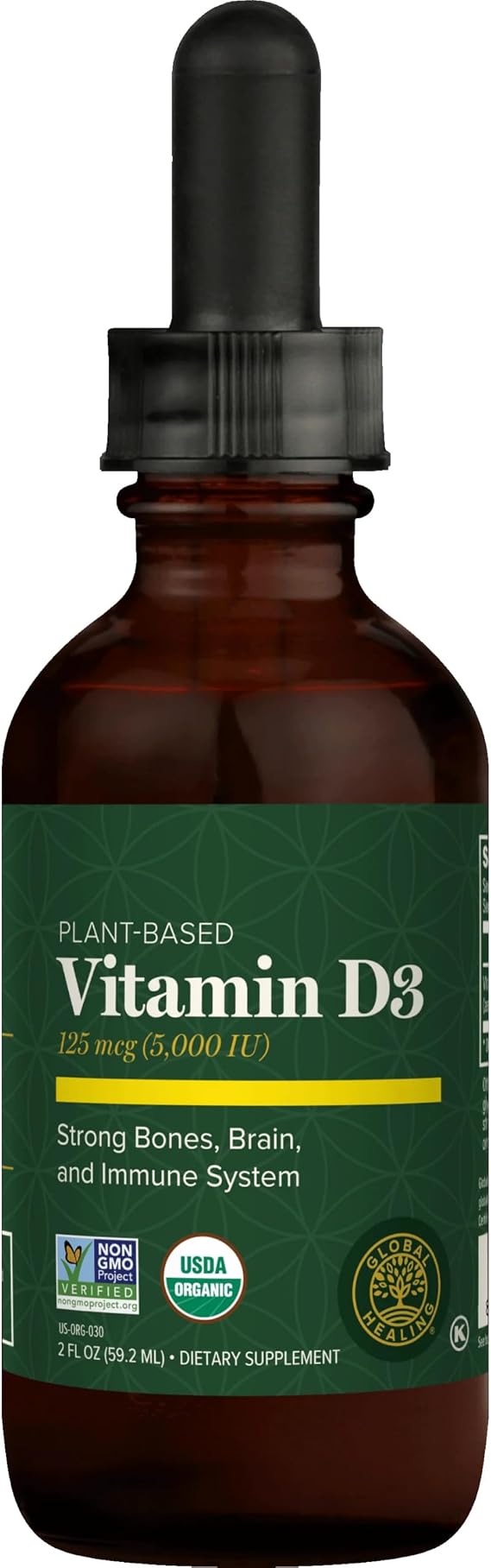 Vitamin D3 5000 IU Liquid Drops, Vegan, Immune & Bone Support (2 Oz)