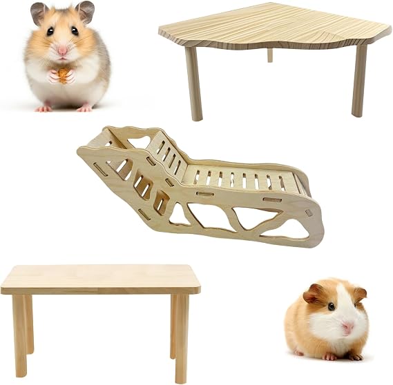 Hamster Cage Accessories, 2Pcs Hamster Platform and 1Pcs Hamsters Ladder Wooden Small Animals Stand Multipurpose Rest Area for Gerbil Parrot Chinchilla Bird