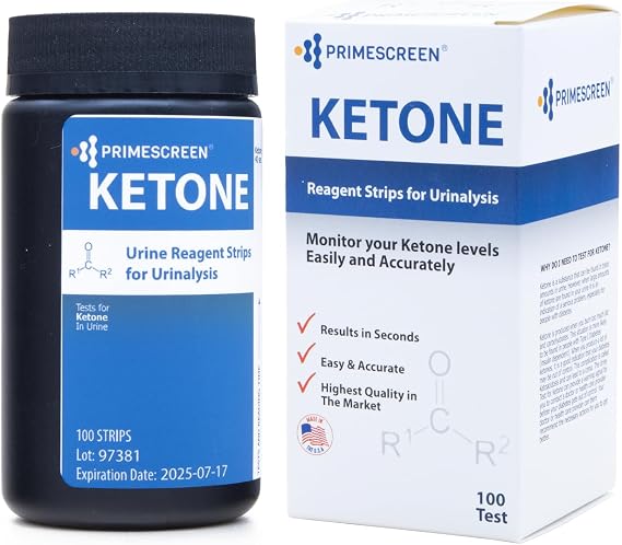 Prime Screen Ketone Test Strips: Testing Ketosis based on your urine, 100 Ketone Urinalysis Tester Strips