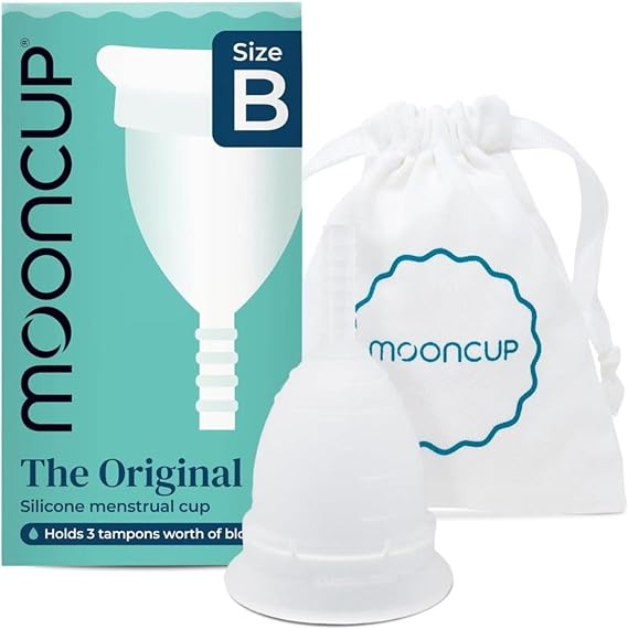 Mooncup Original Menstrual Cup - Medical-Grade Silicone Period Cup for Protection - Holds 3 Tampons Worth of Fluid - Toxin-Free, Eco-Friendly & Easy to Insert - Size B (Under 30 or No Vaginal Birth)