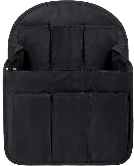 Surblue Backpack Organizer Insert Liner Hanging Travel Rucksack Purse and Handbag Insert Pocket, High-capacity Divider Foldable Nylon Shoulder Bag Organizer for Men and Women, (Black, L)