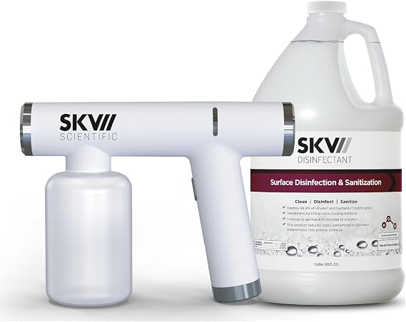 SKV Disinfectant and Sanitizing Solution with Electric Cordless Atomizing Sprayer for 360-Degree Coverage and No Residue