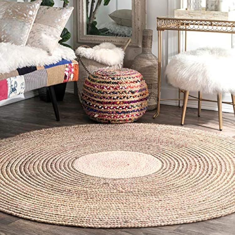 nuLOOM Discotek Braided Jute Area Rug , 6, Multi, Round