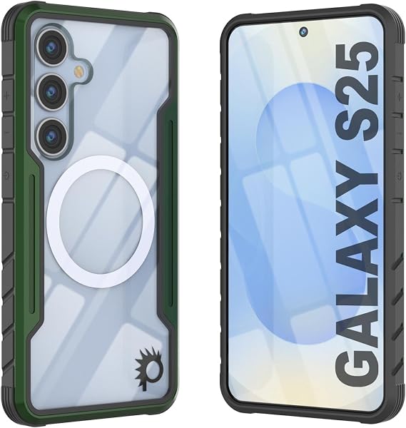 Punkcase for Galaxy S25 Case [Armor Stealth Series] Protective Military Grade Multilayer Cover W/Aluminum Frame [Clear Back] Ultimate Drop Protection for Your S25 5G (6.2") (2025) (Green)