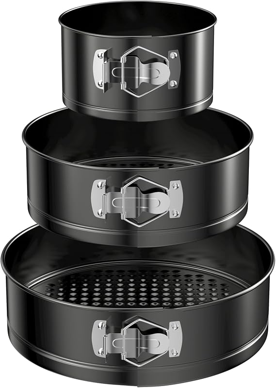 WinGluge Set of 3 Springform Tin 12/18/22 cm Cake Baking Tin Round Baking Tin Cake Tin Non-Stick Coating Cake Tin Set Baking Utensils Removable Base for Cakes Tarts