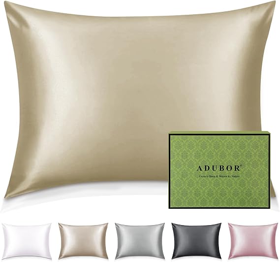 Adubor 100% Mulberry Silk Pillowcase for Hair and Skin with Hidden Zipper, Both Side 23 Momme Silk,900 Thread Count (50x90CM, Cream)