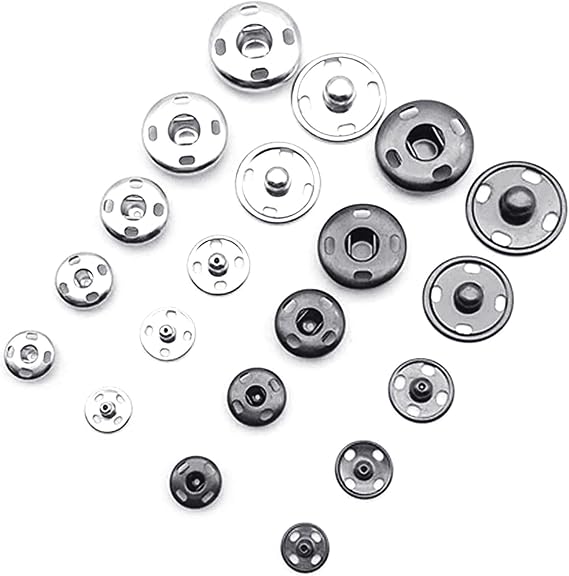 Snap Buttons for Sewing & Crafting 100 Sets in 2 Color Black & Silver Heavy Duty Metal Snaps for Leather Jackets Press Studs Buttons
