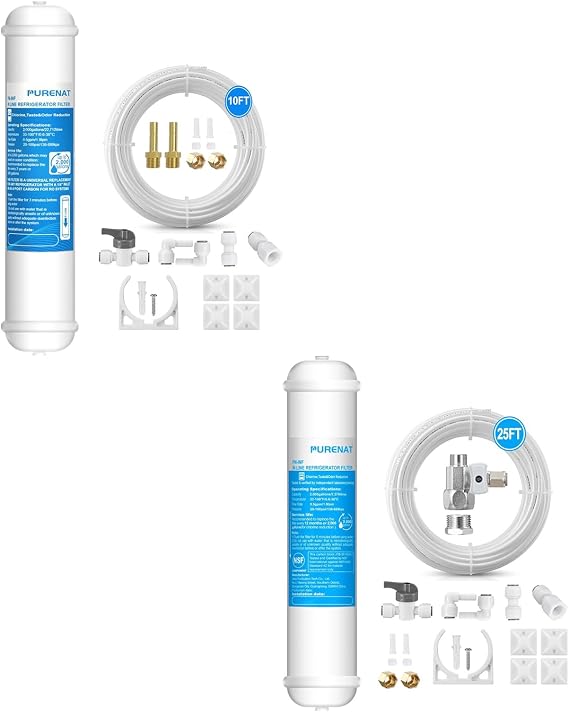 Inline Water Filter Kit for Refrigerator and Ice Maker,1/4" Quick Connect Carbon Filter Replacement for Reverse Osmosis Water System with Feed Water Valve,1/4" Water Line and Fittings