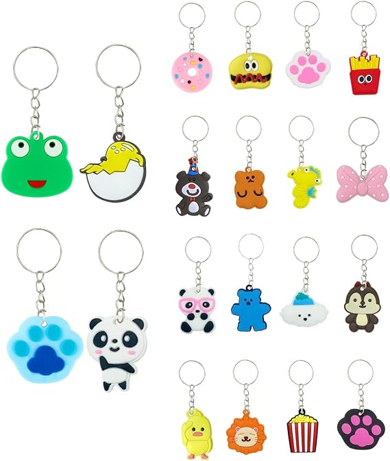 100pcs Cartoon Keychain for Kids Party Favors, Mini Cute Keyring for Classroom Prizes, Birthday Christmas Party Favors Gift, Goodie Bag Stuffers Supplies, 20 Colors