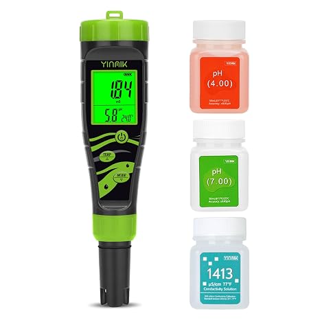 YINMIK 5 in 1 pH Meter Water Pool pH Meter Salt Content pH Tester Digital pH EC Meter pH Conductivity Meter Grow pH Salt EC TDS Temp Tester for Hydroponics Drinking Water Aquarium