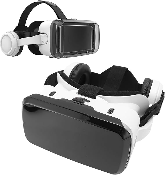 VR Headset for 5.5 to 7.2 Inch Phone Virtual Reality 3D Glasses VR Glasses in Bluetooth Headphones with Blue Light Blocking Lenses for Mobile Movies