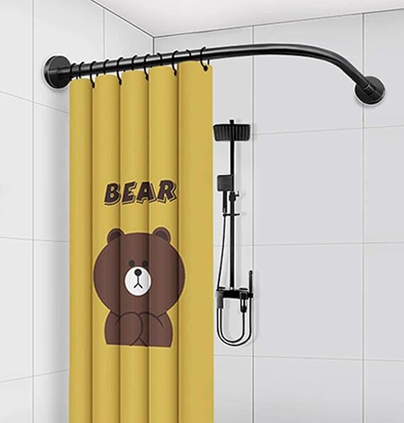 Curved Shower Curtain Rod Suction Cups L-Shaped No Drilling, Bathroom Bathtub Bath Corner Curtain Rail Bar Adjustable Extendable Stainless Steel Pole(Color:70-95cmx105-165cm)