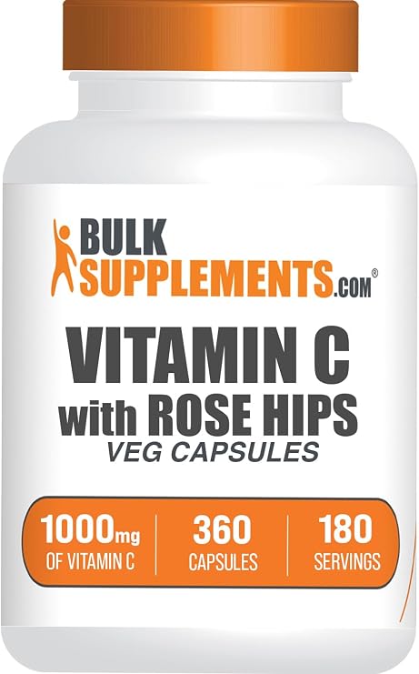 Vitamin C with Rose Hips Capsules - Ascorbic Acid Supplemnet, Rose Hips for Immune Support - Vegan, 2 Capsules per Serving (1000mg), 360 Count (Pack of 1)