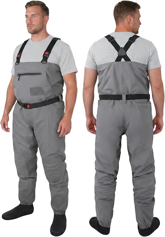 Waterproof Waders for Men&Women, Stocking Foot Breathable Chest Waders, Lightweight Waders for Fly Fishing
