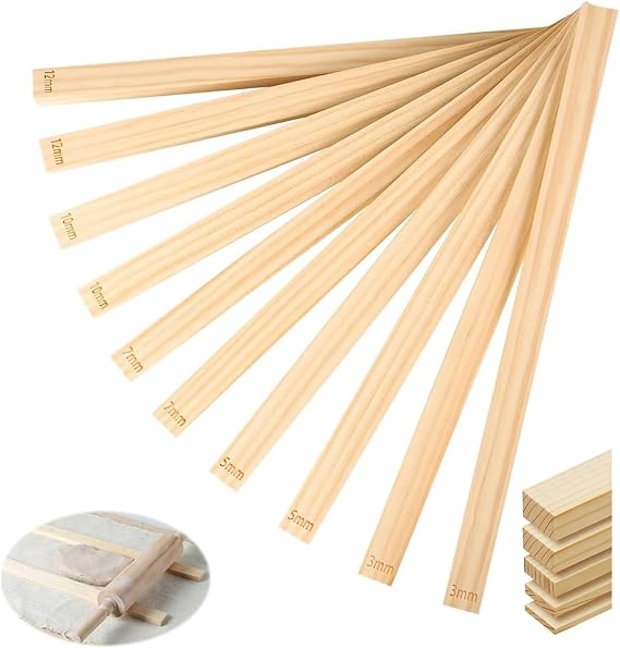 10pcs Pottery Clay Rolling Pin Thickness Guides Set, 3mm 5mm 7mm 10mm 12mm