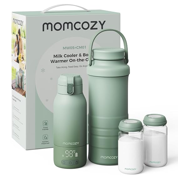 Momcozy Portable Bottle Warmer & Breastmilk Cooler Set On-the-Go Essentials | Nutrient Preserved, 24 Hours Cooling, Fast & Even Warming, Travel-Friendly, Easy Use, Large Capacity, Gift for Baby Registry