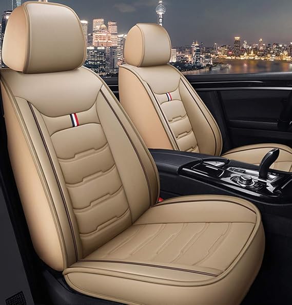 Seat Covers for Cars Leather Full Set Vehicle Seat Protector Seat Cushion Universal for Accord Tahoe Ranger Altima Elantra CRV RAV4, Women Men Girls Seat Covers(Tan)