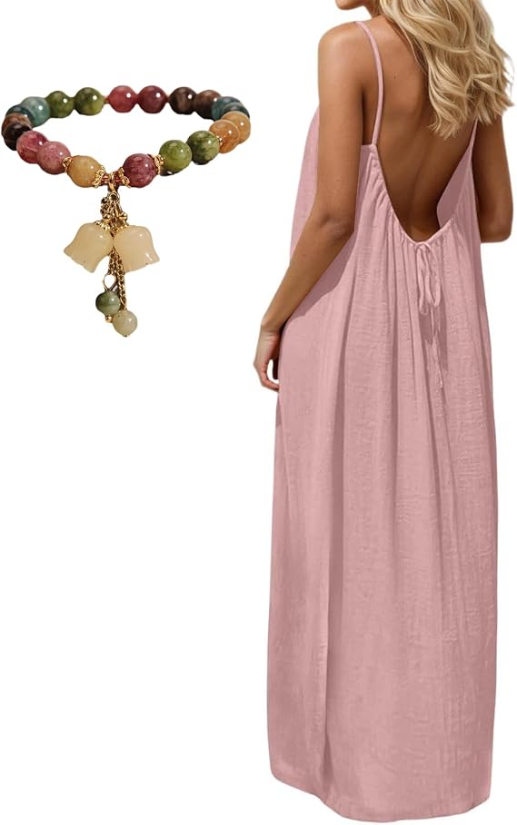 Backless Cami Dress, Women's Solid Color Backless Cami Dress, Sleeveless Solid Color Lounge Dresses
