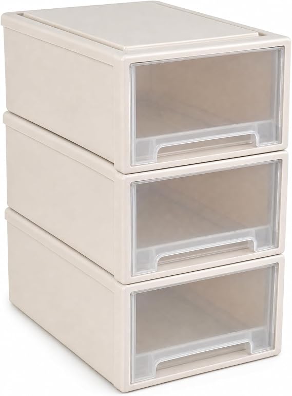 Jekiyo 12 Quart Plastic Stackable Desktop Organizer Drawer Box Pack of 3