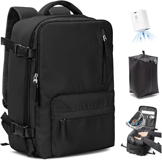 SZLX Vacuum Backpack Travel Bag with Pump, Ryanair Cabin Bags Backpack Wizz air, Ryanair Cabin Bags Underseat Carry On Easyjet Travel Rucksack Cabin Size Fit 14 Inch Laptop