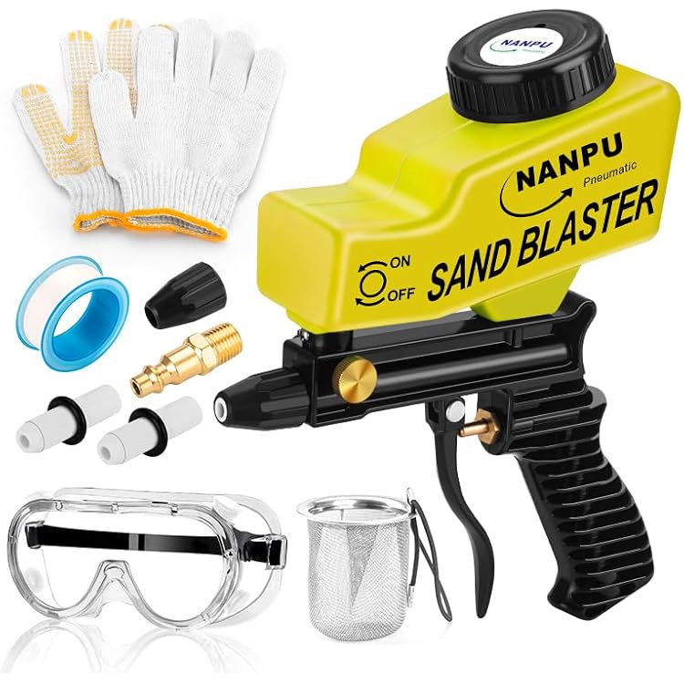 NANPU Light-Duty Air Sandblaster Gun Kit with Gravity Feed, Ceramic Nozzle, Metal Body, for Small Project Surface Prep, Paint & Rust Removal, MetalWoodGlass Etching, Requires Air Compressor