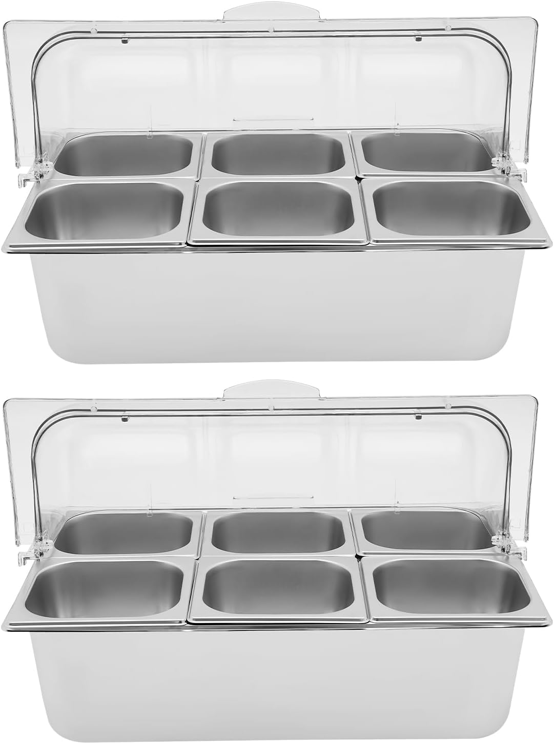 Food Serving Container, Stainless Steel Food Serving Container with Lid Condiment Dispenser Display Rack 12 Pcs Clamps 12 Pcs Spoons for Family Picnics, Buffets, Gatherings, Parties
