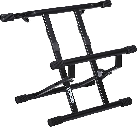 BOSS BAS-1 Adjustable Rearward Tilted Amplifier Stand with Telescopic Arms for Open and Closed Guitar Combo Amplifiers Folds Flat for Storage and Transport