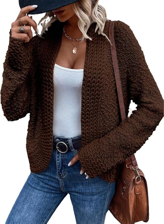 Dokotoo Women's 2026 Fashion Casual Open Front Long Sleeve Chunky Knit Cardigans Sweaters Outerwear Coats