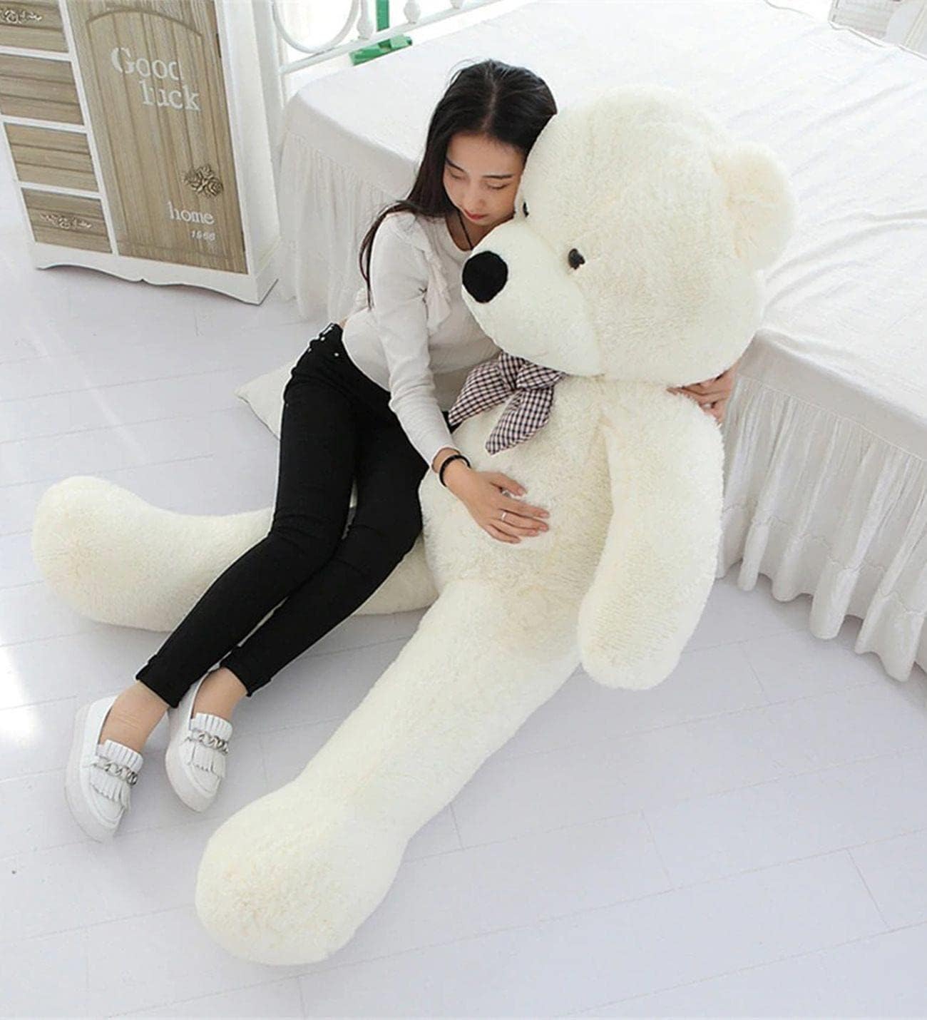 Cute Plush Bear with 140 cm Bow Tie - Special Gift for Lover White