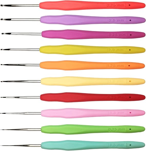 Set of 10 Small Size Crochet Hook Set, Ergonomic Handle Crochet Hook Needles for Arthritic Hands, Thread Crochet Steel Lace Hooks Size 0.5mm to 2.75mm