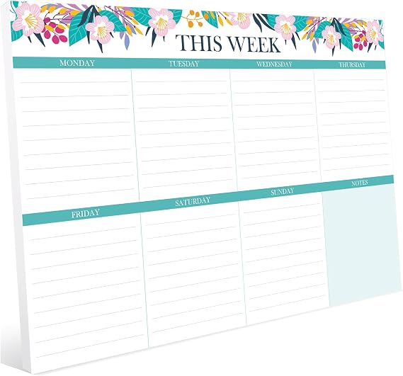 Weekly Planner Pad, 52 Sheets Tear-Off A4 Desk Pad, 120gsm Paper, Undated A4 Weekly To Do List Notepad Organiser Planning Pad for Scheduling & Time Management, 29.7 * 21cm