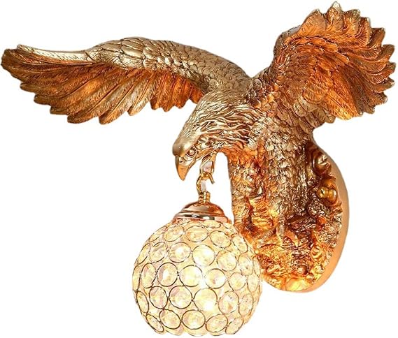 Retro Crystal Wall Sconce,Wall Lights Of Eagle Shape Sculptural,Antique Golden Finish Resin Body And Crystal Shade,Wall Lamp For Indoor Stair Hallway Bedroom