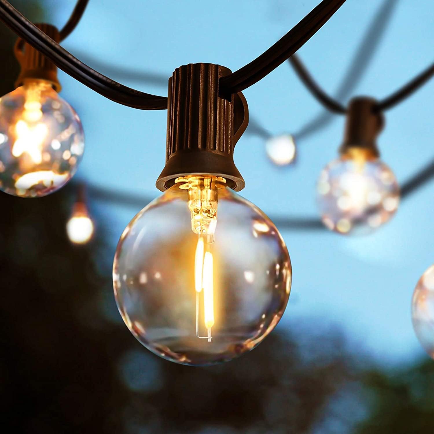 Svater Outdoor Festoon Lights Mains Powered, 25FT Garden String Lights with 13Pcs G40 1W Plastic Bulbs IP45 Waterproof for Outside Patio Backyard Party Dimmable dimmer not Include [Energy Class G]
