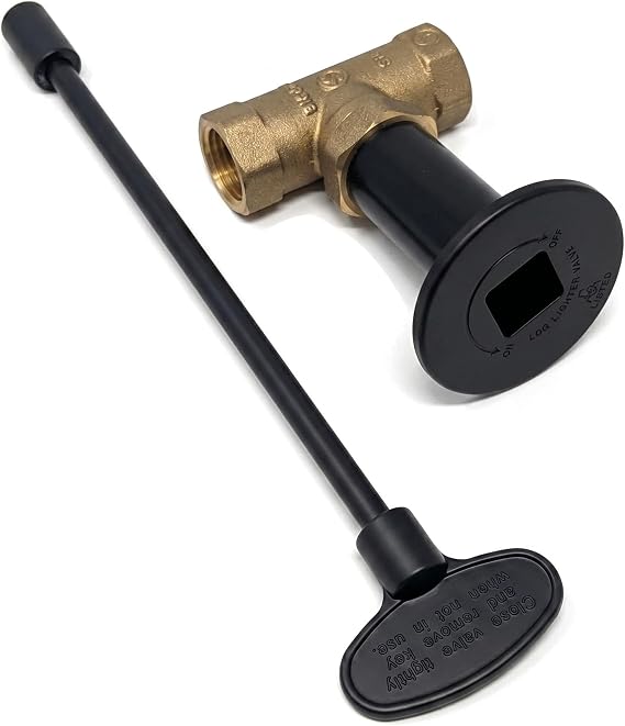 Fire Pit Gas Valve Kit | 1/2" NPT | CSA Certified Solid Brass Ball Valve, Flat Black Flange & 8" Key | Natural Gas & Propane | Indoor/Outdoor