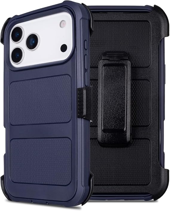 Defender Phone Case for iPhone 17 Pro Case Clip Holster Work Outdoor Blue | for Protective Case iPhone 17 Pro Heavy Duty Dustproof Port | Shockproof Rugged Cover iPhone 17 ProCase Belt Clip Kickstand