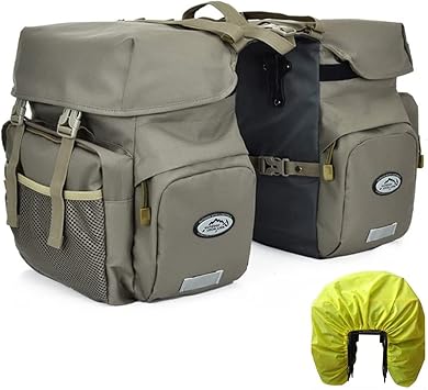 50L Panniers Bike Bags, Waterproof Bike Panniers Made of High-Density 600D Polyester for Durable Use, Bike Saddle Bag come with Reflective Trim and Rain Cover, Easy Organize in 7 inch Rack