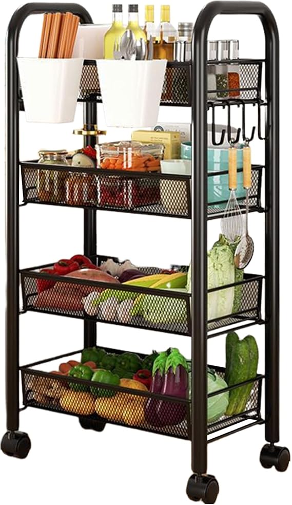 5-Tier Stackable Vegetable Storage Basket Stand on Wheels, Black