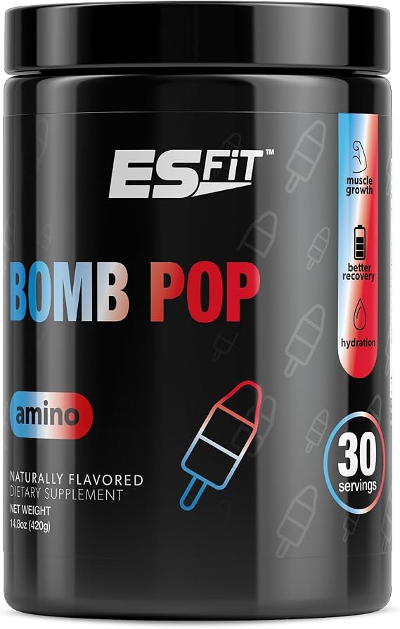 Amino Powder - Pre and Post Workout with Electrolytes - BCAA 2:1:1 Ratio, Amino Acids, Superior Taste, Tested and Certified, Bomb Pop, 30 Servings