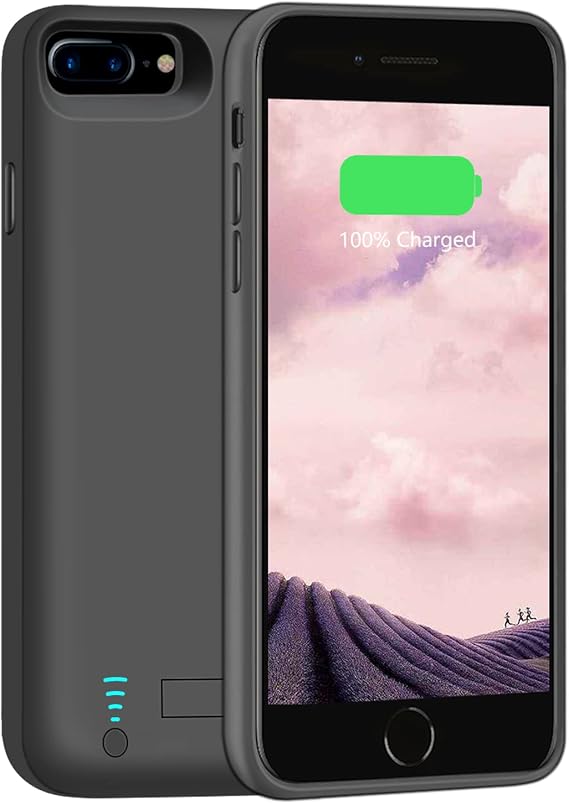 Battery Case for iPhone 8 Plus / 7 Plus / 6S Plus / 6 Plus, 6000mAh Rechargeable Extended Battery Charging/Charger Case, Adds 1.5X Extra Juice, Supports Wired Headphones