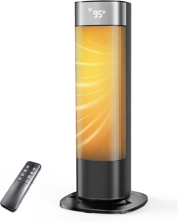 1500W Space Heaters for Indoor Use, Portable Space Heater Large Room with Remote, PTC Ceramic, 100 Oscillation, 24H Timer, 3 Modes, Thermostat, Display off, Room Heater for Bedroom, Office