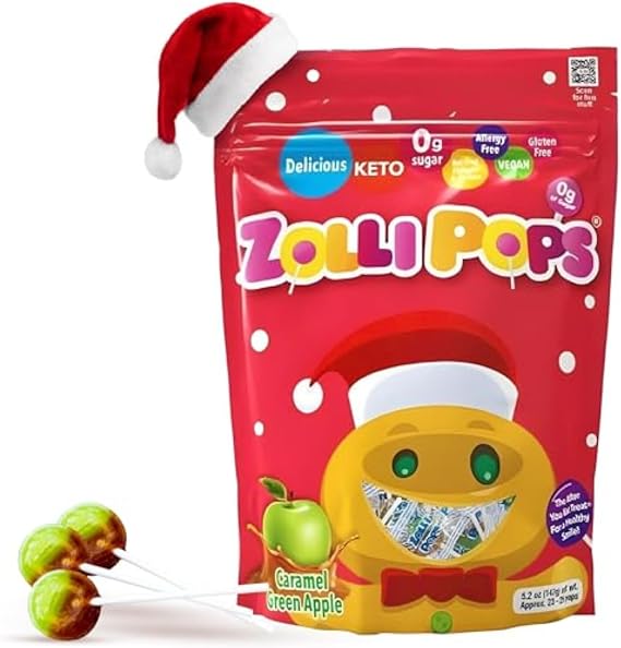 Zollipops Caramel & Green Apple, Sugar Free, Allergy Free, Vegan, KETO & Diabetic Friendly, Natural Clean Teeth Sweets