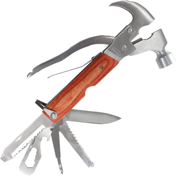 HELIOS 12-in-1 Multi-Functional Claw Hammer | Compact 6.5" Tool with Hidden Utilities | Includes Belt Pouch | Ideal for Outdoor Adventures & Household Uses