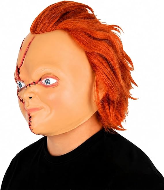 Creepy Doll Mask Scary Horror Killer Mask with Facial Scars Hair for Adults